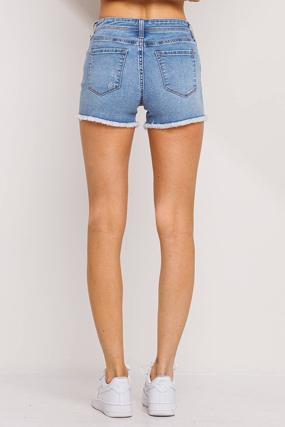 Button Fly Mid Rise Shorts with Fray Hem