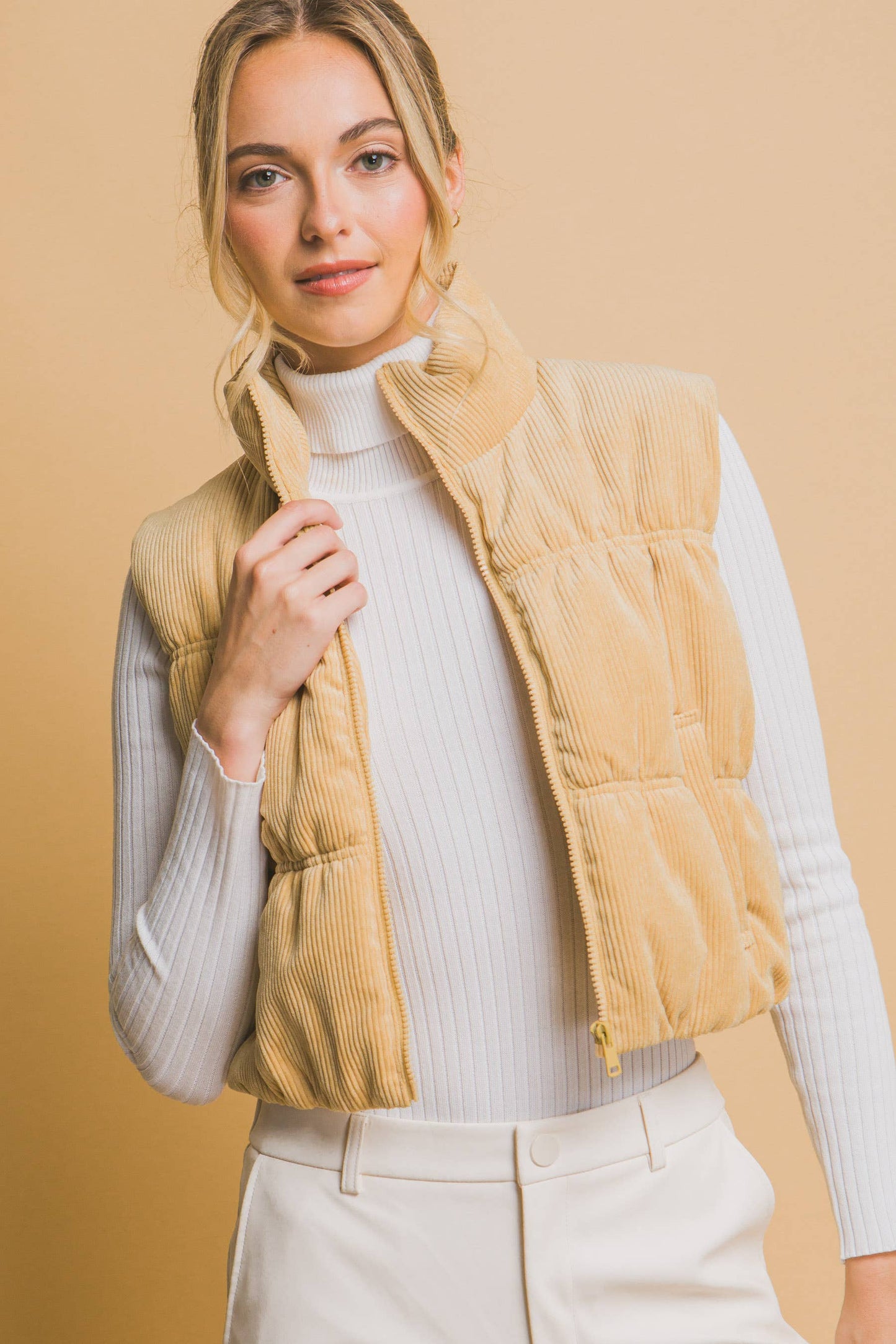 KORA CROPPED CORDUROY PUFFER VEST