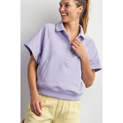 FRENCH TERRY SHORT SLEEVE TOP WITH COLLAR